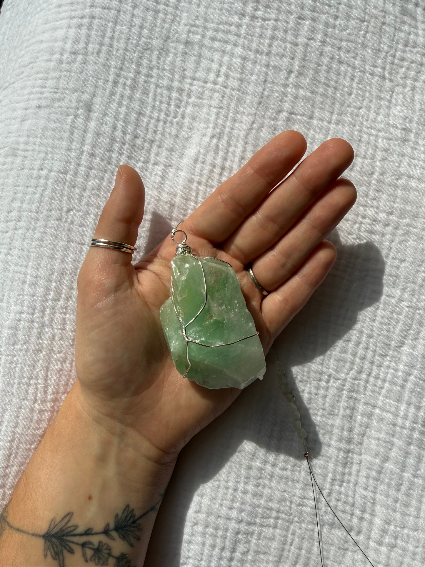 Green Calcite Wrapped Hanger
