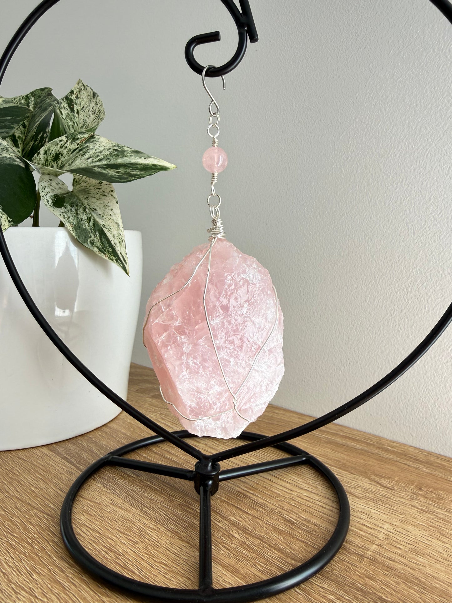 Rose Quartz Wrapped Heart Stand