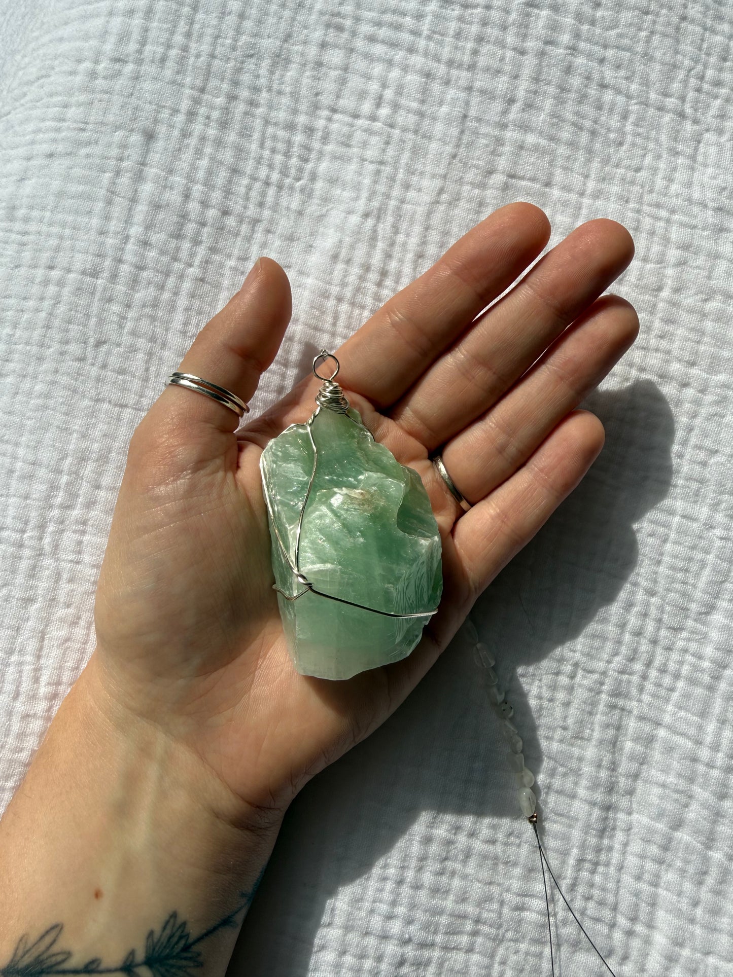 Green Calcite Wrapped Hanger