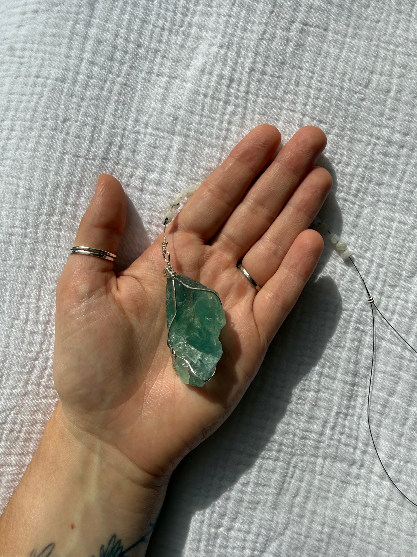 Fluorite Wrapped Hanger