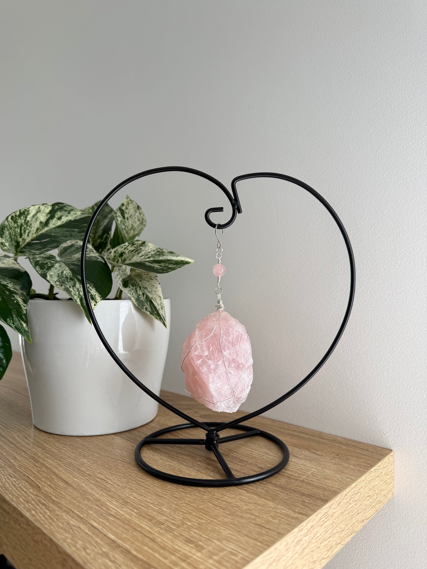 Rose Quartz Wrapped Heart Stand